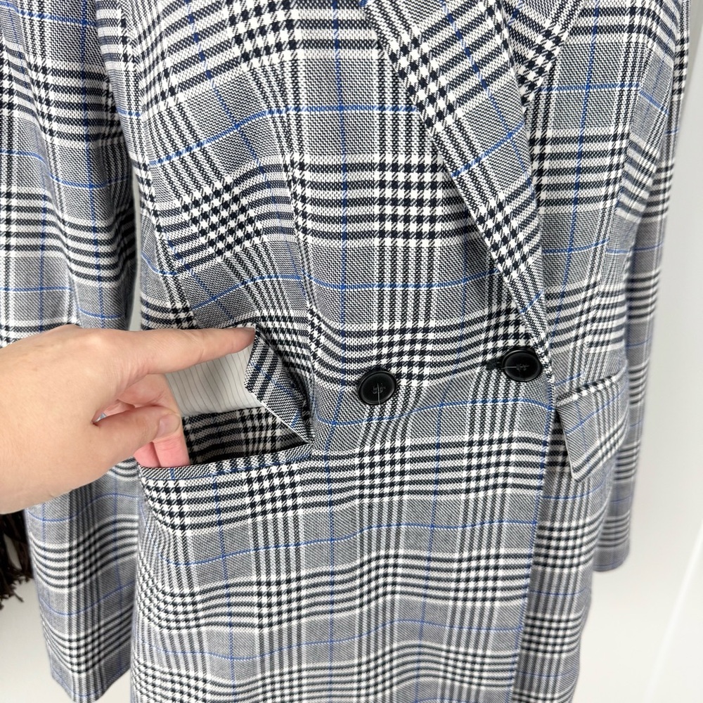 Talbots Plaid Double-Breasted Blazer Grey Blue Sz 2 - Picture 5 of 11